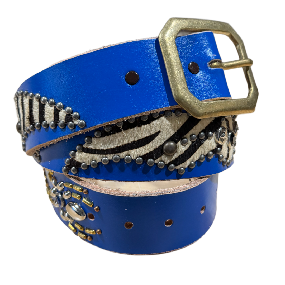 Studded 'Zebra Print' Blue Belt