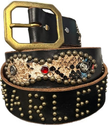 Studded 'Infinity Brown/Red/Blue' Harley Davidson Belt