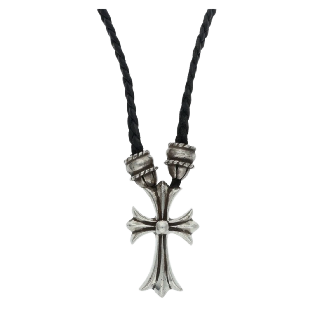 Chrome Hearts 'Small Cross' Woven Leather Necklace