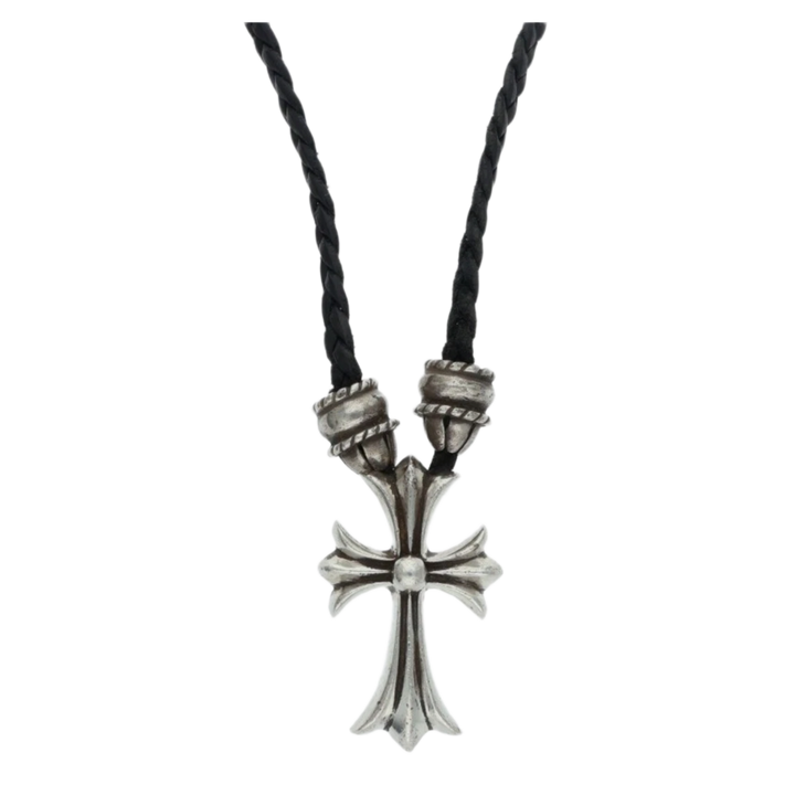 Chrome Hearts 'Small Cross' Woven Leather Necklace