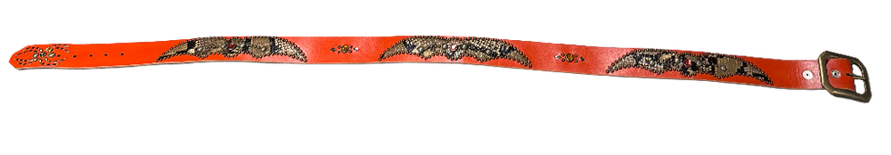 Studded 'Red Gem/ Snakeskin Black Brown' Orange Belt