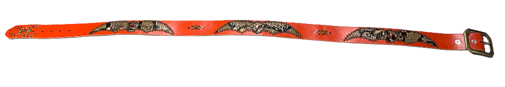 Studded 'Red Gem/ Snakeskin Black Brown' Orange Belt